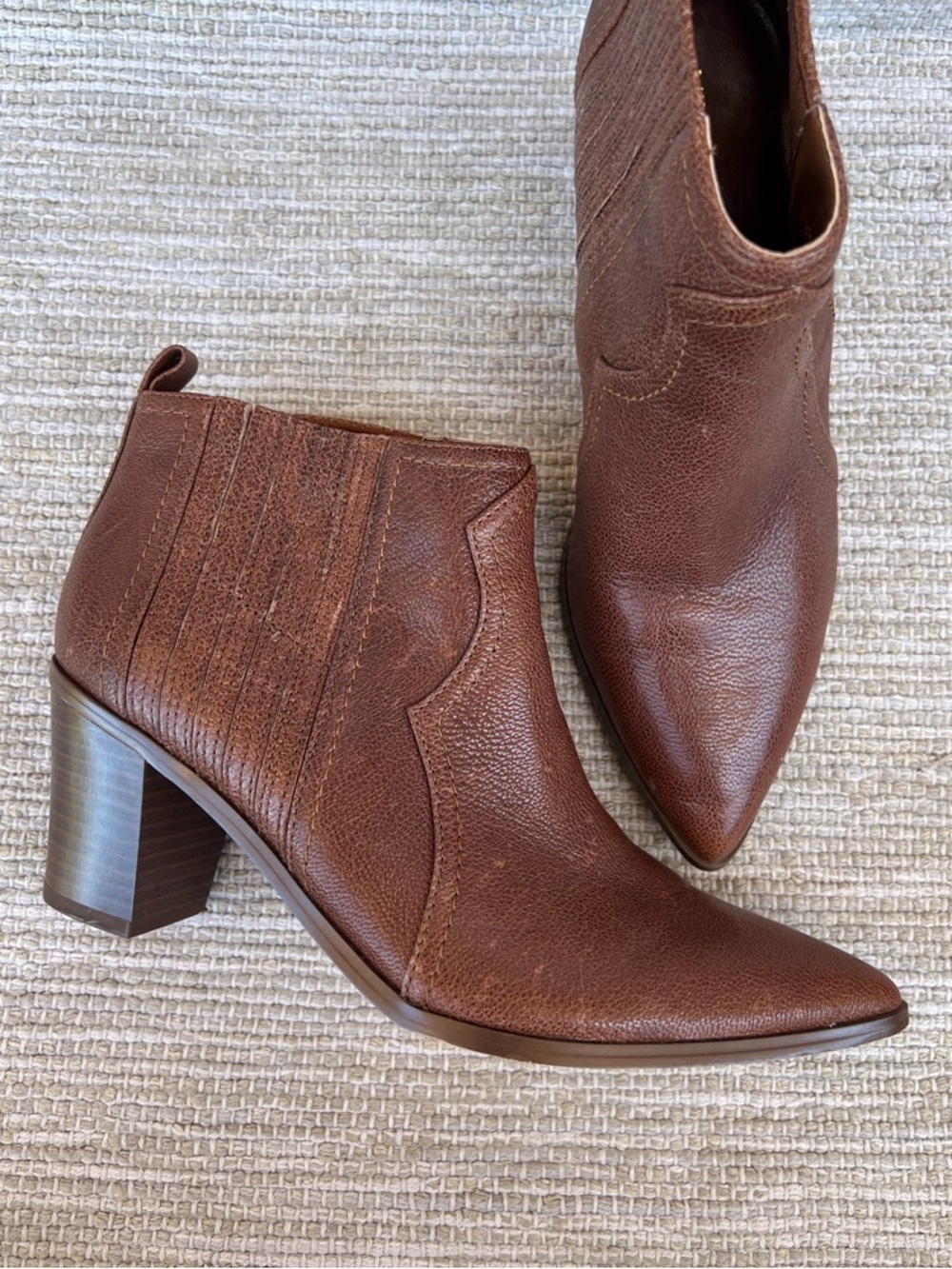 Nine West Brown Women's Leather Pointed-Toe Ankle Western Boots size 7